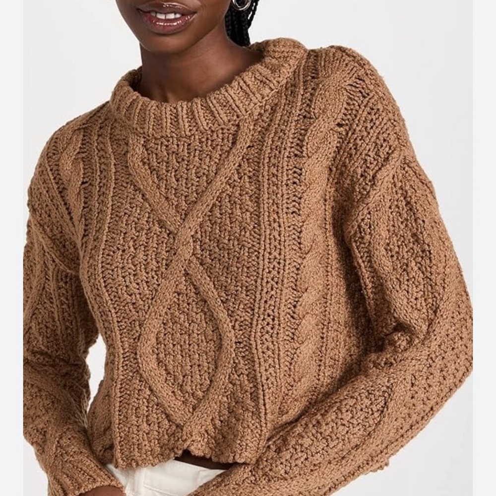 Free People Cutting Edge Tan Cable Knit Sweater Size XS